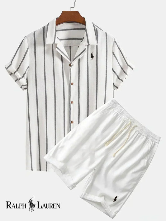 Men’s Striped Cuban Shirt & Shorts Set