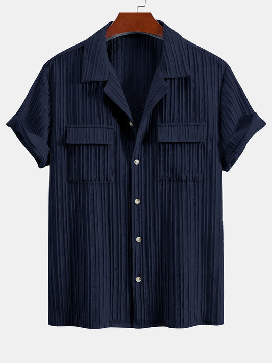 Textured Cuban Collar Pocket Shirt